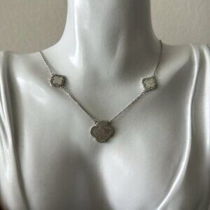 Rachel Zoe Sterling Silver 925 Necklace W 3 Mother Of Pearl Clovers